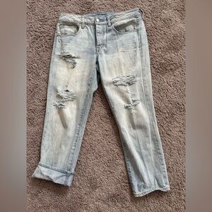 American Eagle Light Wash Cropped Distressed Boyfriend Jeans